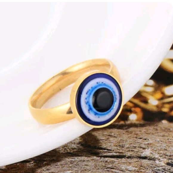Evil Eye Womens Mens Stainless Steel Gold Eyeball Rings Turkey size 9 - Picture 4 of 7